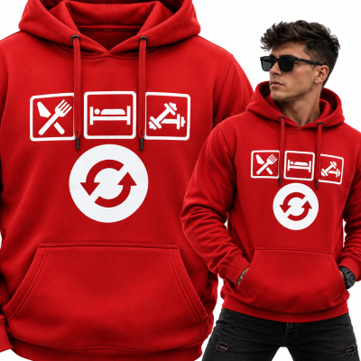 BLUZA Z KAPTUREM NA SIŁOWNIĘ EAT SLEEP GYM BIAŁY NAPIS